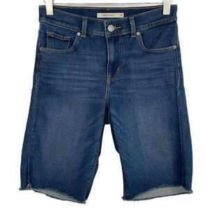 Levi’s Blue Distressed Raw Hem Bermuda Shorts 24